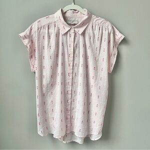 Loft Button Up Tunic Top Women's Large Light Pink Tufted Coastal Beachy Pastel